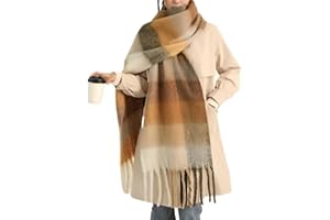 MININAI Chunky Winter Scarfs for Women Cold Weather Warm Knit Thick Plaid Scarf Long Large Oversized Checked Scarves
