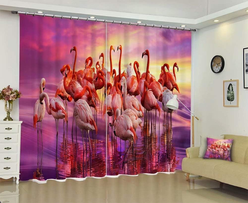 Redida Curtains Pattern Print Curtain Window Curtain Panels for Living Room 2 Panels,Orange Purple Flamingo,104" W by 95''L