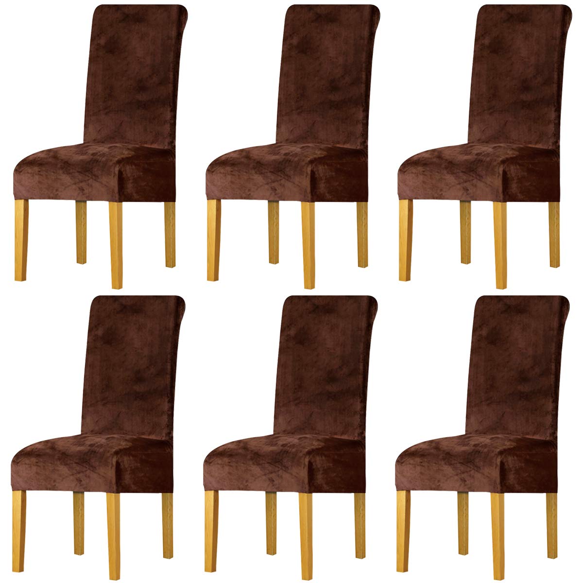 LANSHENG Dining Chair Covers Set of 6, Stretch High Back Chair Seat Protector Slipcovers, Washable Removable Kitchen Chair Covers for Dining Room (Brown, Set of 6)