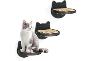 UIPAME 3-Pcs Cat Shelves Wall Mounted, Cat Wall Shelves Climbing Steps, Cat Shelves and Perches for Wall, Cat Wall Furniture with Scratching Pad, Cat Climbing Shelves Cat Wall Steps for Indoor Kitty, Cats