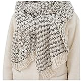 JET-BOND Chunky Cable Soft Mohair Knit Scarf FP02 Long Warm Fluffy Wrap for Women Men in Winter (White)