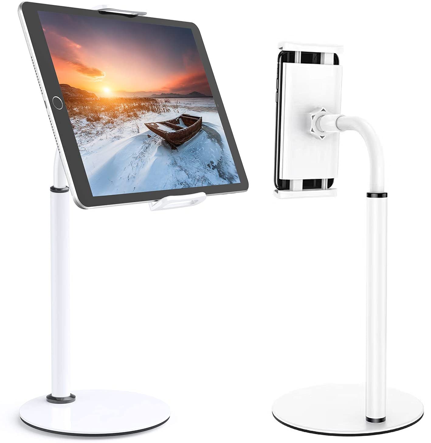 GVEFIVME Tablet Stand, Gooseneck Tablet holder, 360 Degree Rotating Phone Holder Desk Stand, Flexible Desktop Tablet Stand for iPad, iPhone, Samsung Tab, 4.7-11" Devices (White)