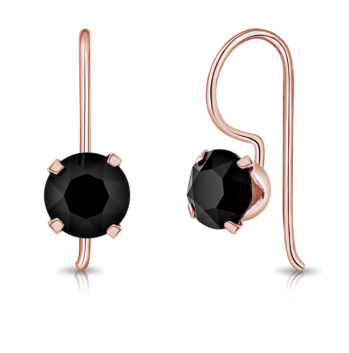 DTPSilver - 925 Sterling Silver Rose Gold Plated Round Fixed Hook Earrings made with Glittering Crystals from Swarovski® Elements - Diameter: 6 mm - Colour : Black