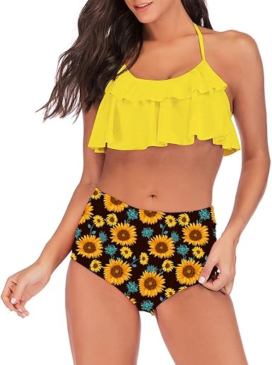 high waisted sunflower swimsuit