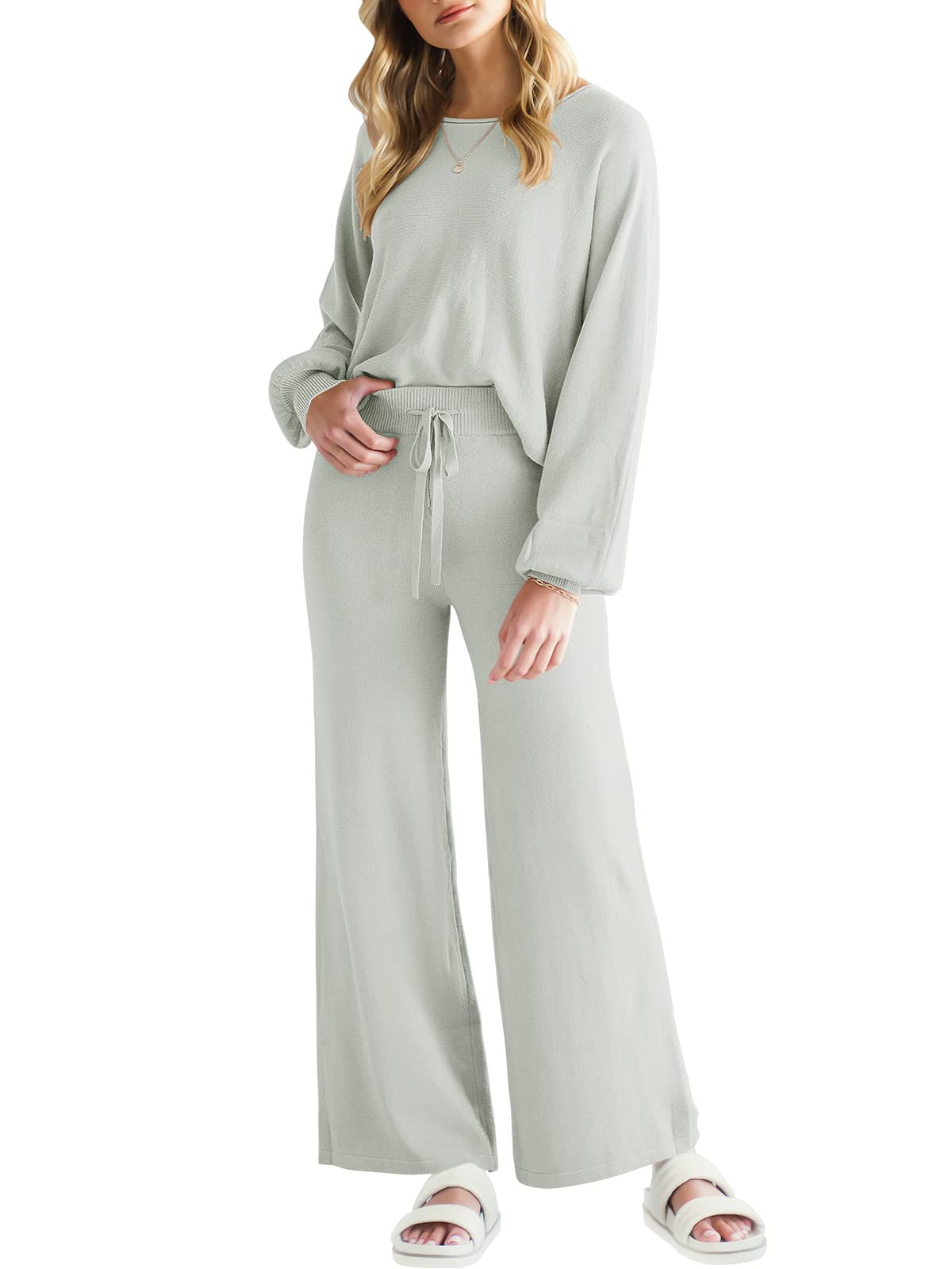 ANRABESS Women’s Two Piece Crop Top & Wide Leg Pants Lounge Sweater