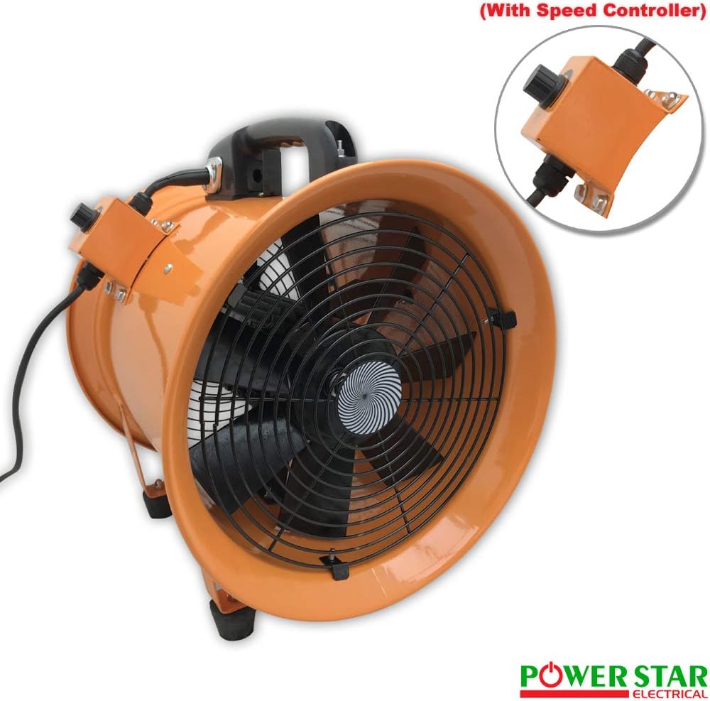 Portable Fume Dust Extractor Ventilation Air Axial Metal Blower Commercial Workshop Fan (12" Inches Fan) with Speed Regulator