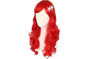 Topcosplay Kids Girls Wig and Starfish Hair Clip Red Long Wavy Princess Wig Halloween Costume Party Wigs