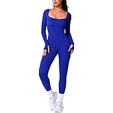 BRXL Long Sleeve Jumpsuit for Women Built-In Bra Workout Yoga Full Body Suits Shapewear One Piece Bodycon Jumpsuits