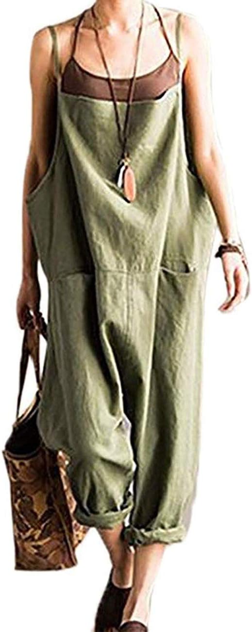 BUYKUD Womens Overalls Linen Cotton Pants Women one Piece Garment Jumpsuit