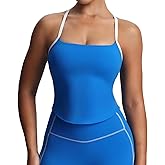 Aoxjox Women's Workout Sleeveless Color Block Lexi Tank Tops Contrasting Strap Cross Back Yoga Curve Longline Crop Top