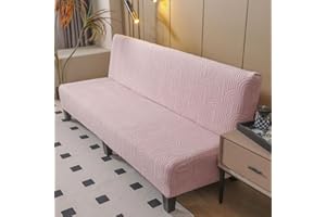 Hixingo Stretch Armless Futon Cover, Futon Mattress Cover Soft Futon Covers with Elastic Bottom, Solid Color Jacquard Futon Slipcovers Washable Futon Couch Cover (Small (47-59"),Pink)