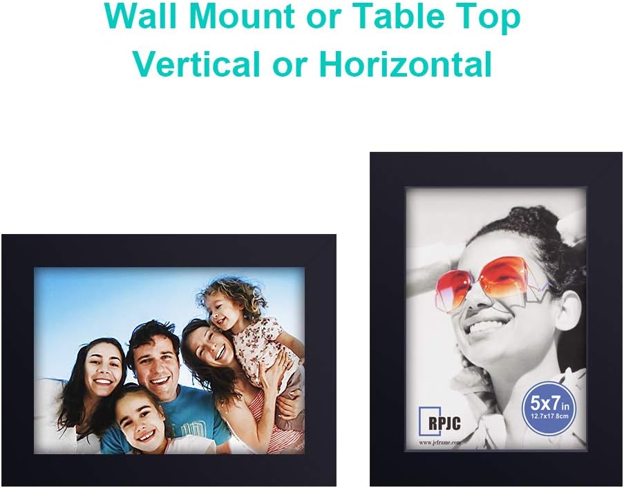 RPJC 5x7 Picture Frames Made of Solid Wood High Definition Glass for Table Top Display and Wall Mounting Photo Frame Black -