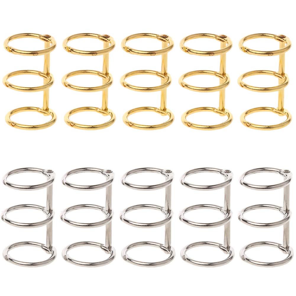 YUIP 10 PCS DIY Diary Photo Album Rings 3-Rings Book Rings ，Metal Loose Leaf Binder Rings for Binder Index Card Craft Scrapbook DIY Diary Photo Album Rings Office Supplies(Gold, Silver)