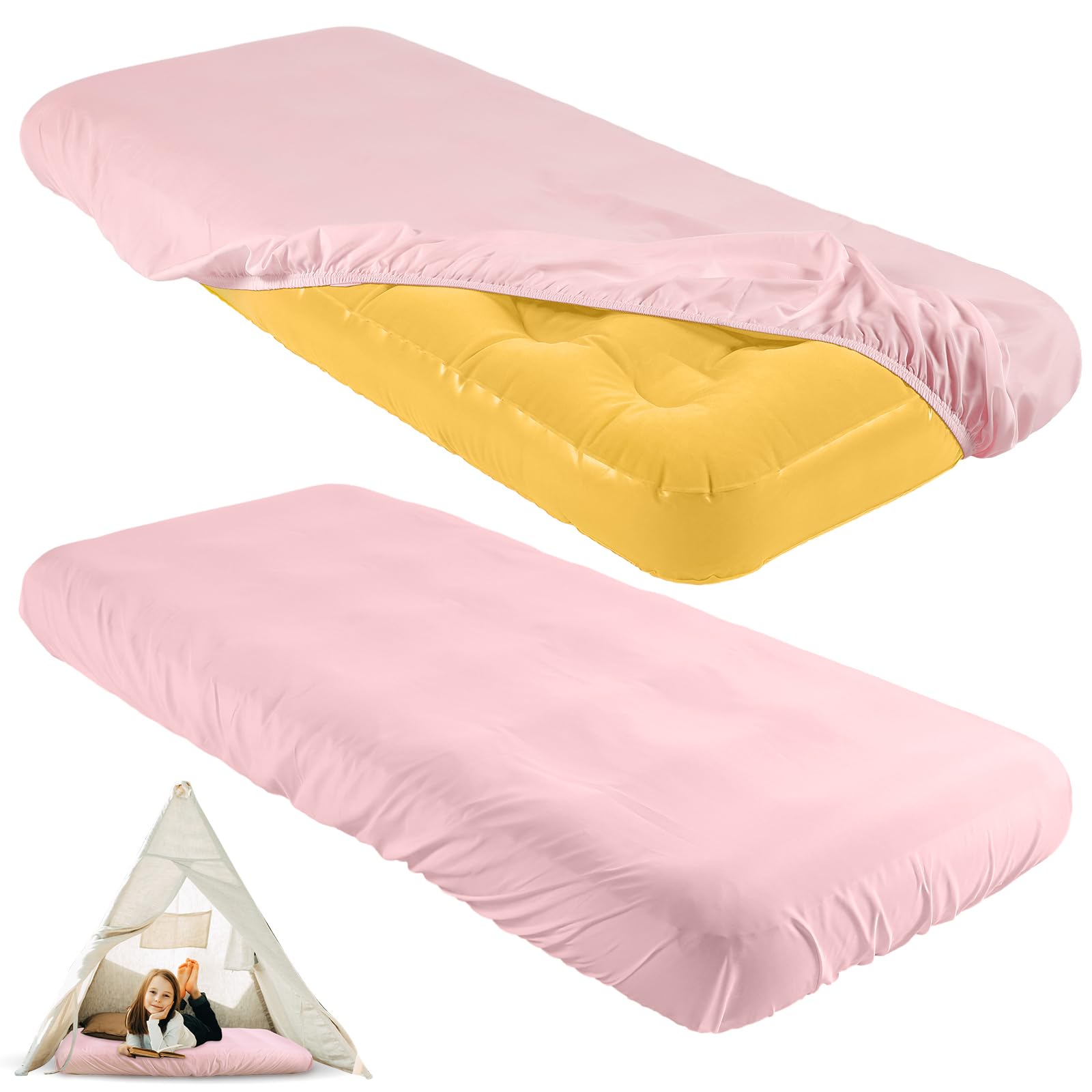 Photo 1 of Breling Kids Air Mattress Fitted Sheets Compatible with Intex Cozy Kidz (Sheet Only) Toddler Inflatable Mattress Sheets for Kids Sleepover Party Travel Camping Airbed(Pink,2 Pcs)