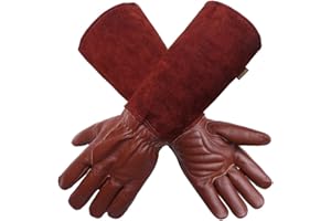 Alomidds Gardening Gloves for Women/Men Rose Pruning Thorn & Cut Proof Long Elbow Durable Cowhide Leather Gardening Gloves for Pruning Cacti Rose and Thorny Bushes (M, BROWN)