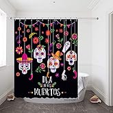 HGOD Designs Day of The Dead Shower Curtain Set with 12 Hooks Funny Flower Skull Dia De Los Muertos Sugar Design Bath Curtains Shower Curtain Size 60