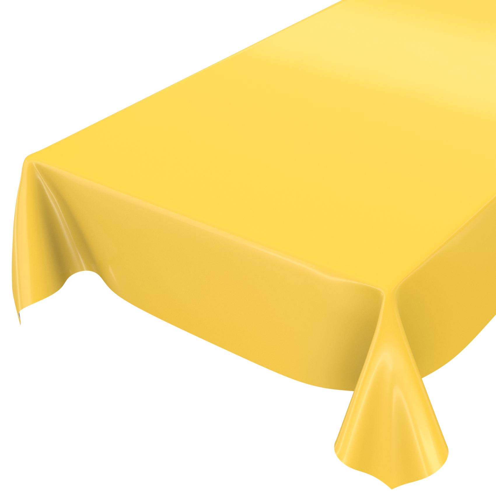 Anro Washable Tablecloth, Shiny Oilcloth, Monochrome, Wax Cloth, yellow, Schnittkante 240 x 140cm