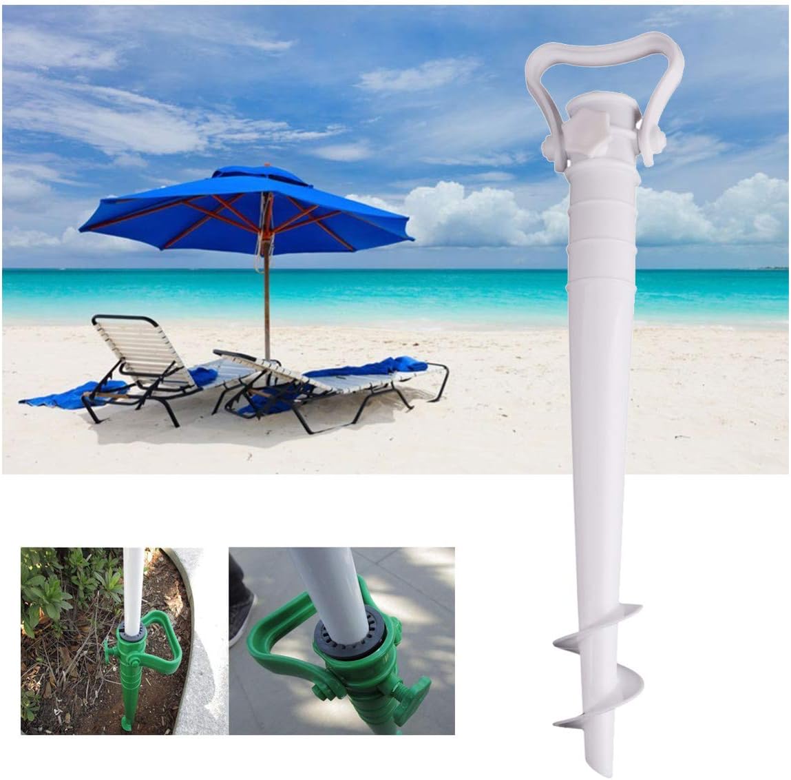 Chictry Plastic Beach Umbrella Sand Anchor Adjustable Spike Auger Stand Holder For Fishing Pole Sun Beach Garden Patio White One Size Umbrella Stands Bases