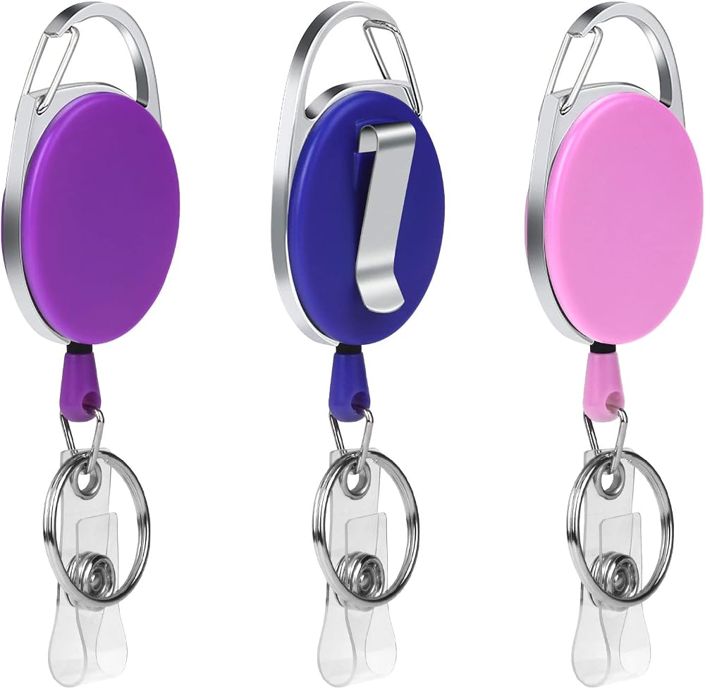 Vicloon Retractable Badge Reels 3 Pack Pink Purple Dark Blue 68cm