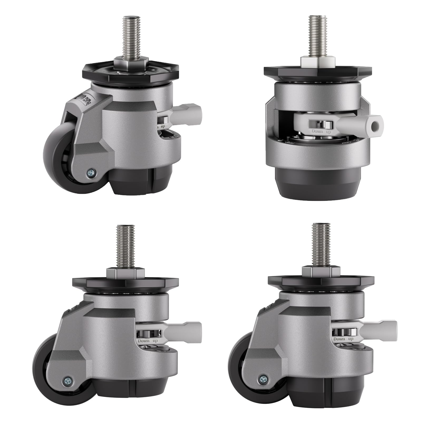 Photo 1 of TESUMI Stem Leveling Casters Wheel with Ratchet Handle Height Adjustable Caster, 1/2 Inch and M12 Stem Size, Set of 4 Total Load 2200 Lbs Heavy Duty Industrial Retractable Workbench Casters