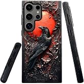 DAIZAG Case for Samsung Galaxy S24 Ultra,Military-Grade Protection Cover,Crow Bird Moon Gothic Dark Wooden（Glossy）