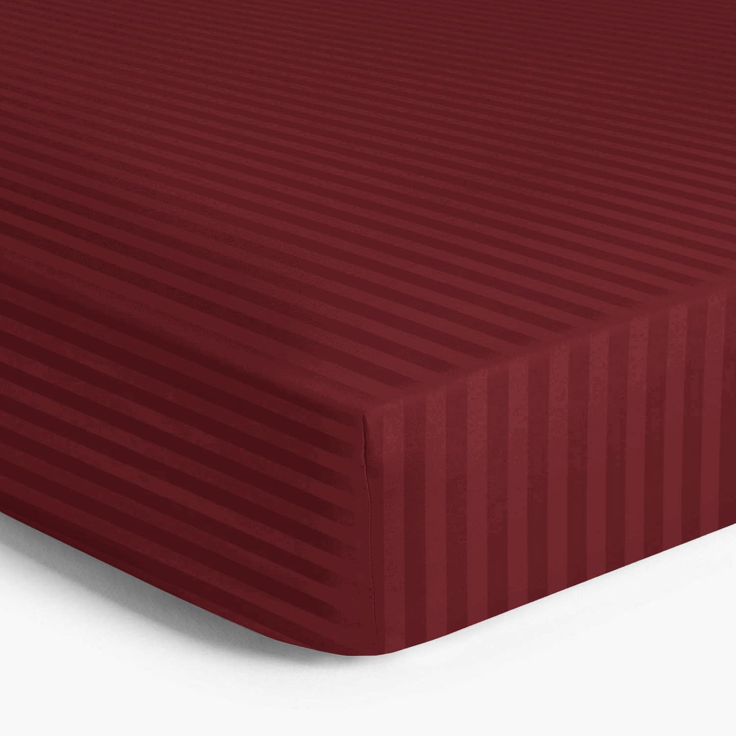 Fitted Sheet Double 25cm Soft Brushed Microfiber with Satin Stripes Fade Resistant Easy Care Breathable Bed Sheets (Burgundy, Double)