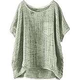 Nantdog Summer Tops for Women 2025 Short Sleeve Crew Neck Linen Cotton Shirts Plus Size Gauze Casual Dressy Blouse Outfits