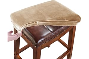 RHYII Stool Covers Rectangular Velvet Set of 2, Vanity Stool Covers Stretch Washable Saddle Bar Stool Slipcover Bench Seat Protector with Elastic Bands Camel