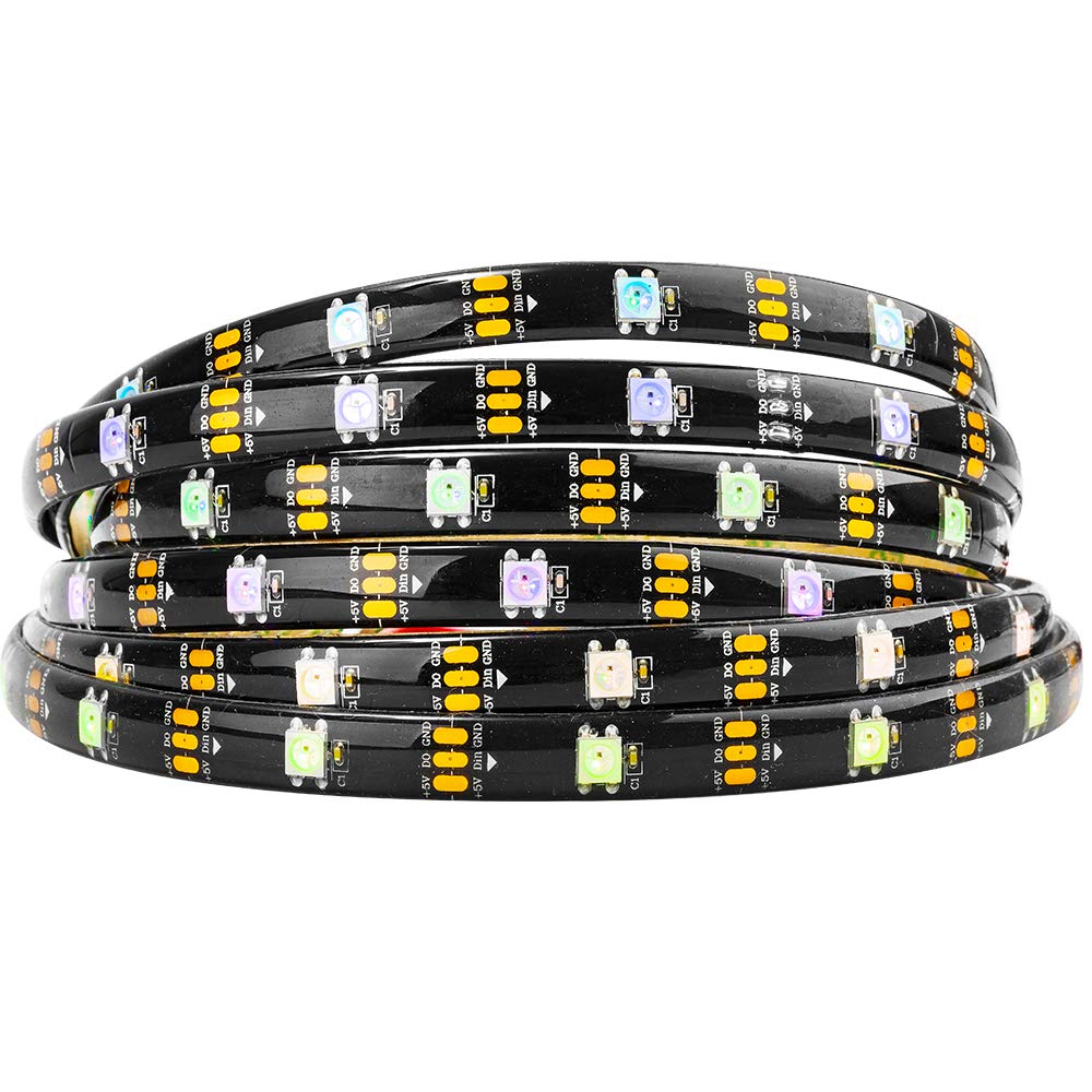 BTF-LIGHTING WS2812B 16.4FT 5m 30 LEDs/Pixels/m Black PCB Individual Addressable 5050SMD LED Full Color led Pixel Strip Dream Color IP65 Waterproof DC5V for Indoor Lighting