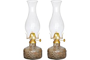 SYOENK 2 Pack Chamber Color Oil Lamp Classic Rustic Kerosene Lamp Lantern Vintage Oil Lantern Decorative Clear Hurricane Lamp with Adjustable Fire Wick for Home Indoor Use, 11 Inch and 3/8 inch Wick
