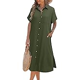 Zeagoo Women Dresses Summer Casual Short Sleeve Button Down Shirt Dresses 2026 Beach Cover Up with Pockets