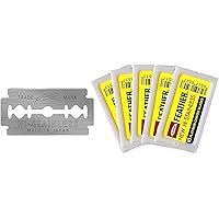 Feather Double Edge Safety Razor Blades - (50 Count) - Platinum Coated Hi-Stainless Steel Razor Blades - Fits Most Safety Raz
