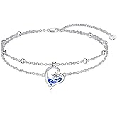 LWXIE Diamond Beach Bracelet 925 Sterling Silver Ocean Wave Heart Bracelet Gift for Women Mom Wife Girlfriend Daughter,7"+2"