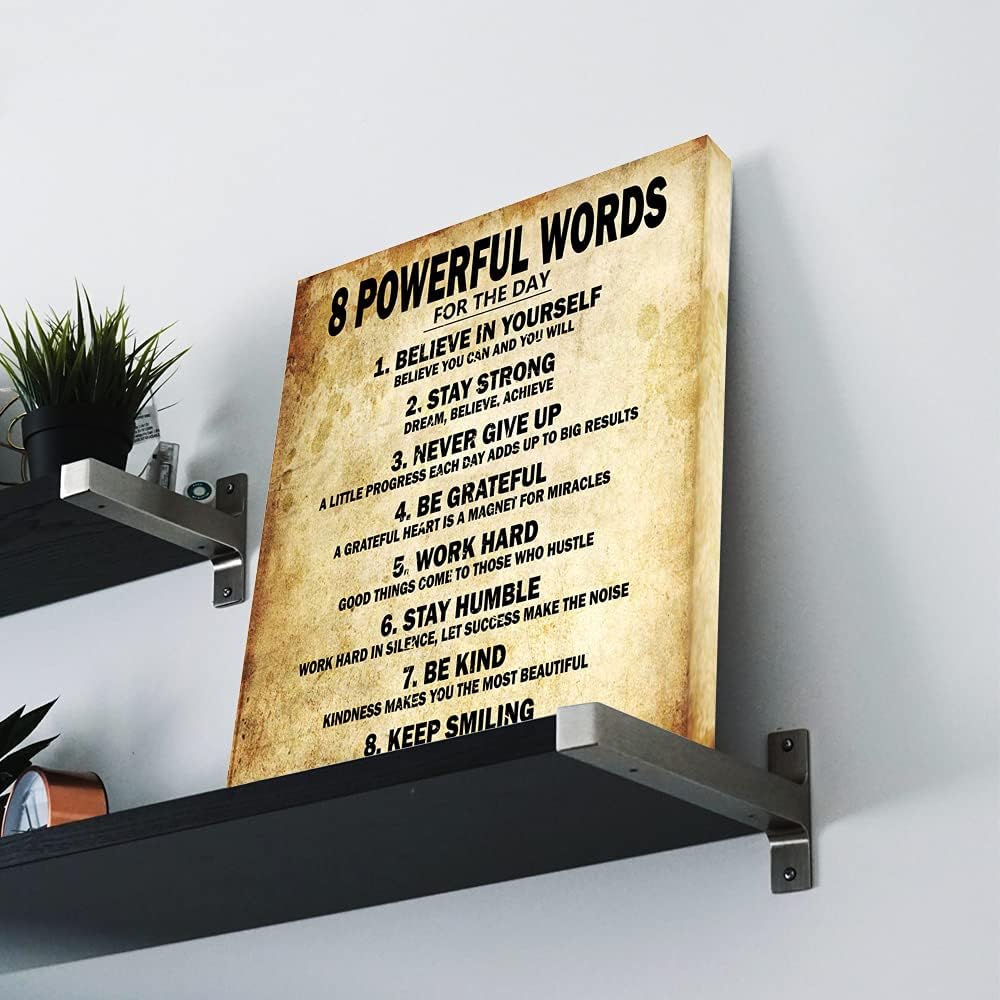 Canvas Print Wall Art 8 Powerful Words 12" x 16" inches Motivational Classroom Poster Painting Modern Gallery Wrapped Canvas Print Picture Artwork for Bedroom, Office, Living Room, Kitchen, Home Decorations, Hanging Accessories Included: Posters & Prints