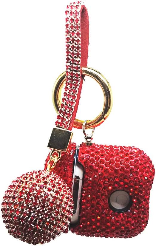 AirPods Case Cover for Woman,Girls Personality Creative Rhinestones Airpods Protective Cover with ball keychain Compatible with Apple Airpods 2&1 (red)
