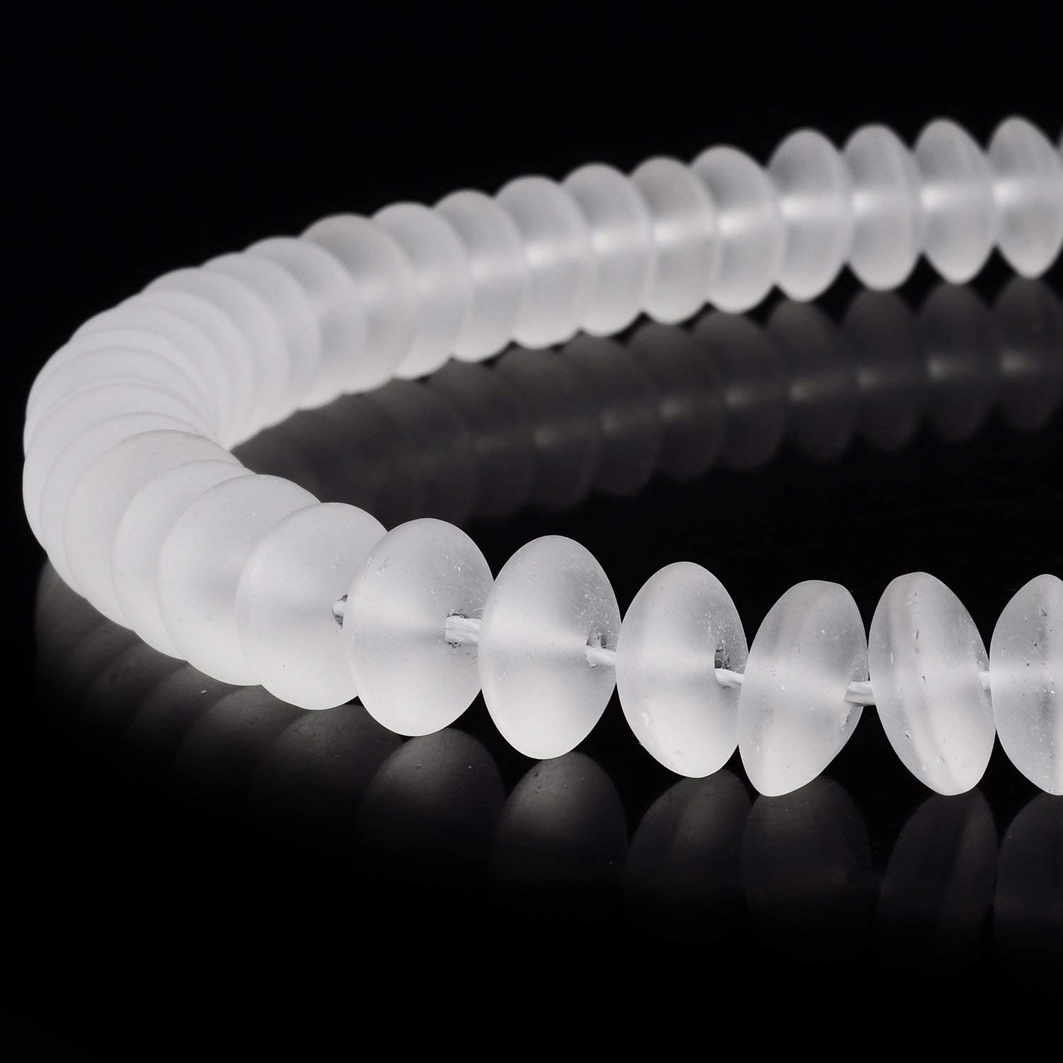 RUBYCA Natural AAA Grade Quartz Crystal Frosted Rondelle Beads for Jewellery Making (1 strand, 10mm)