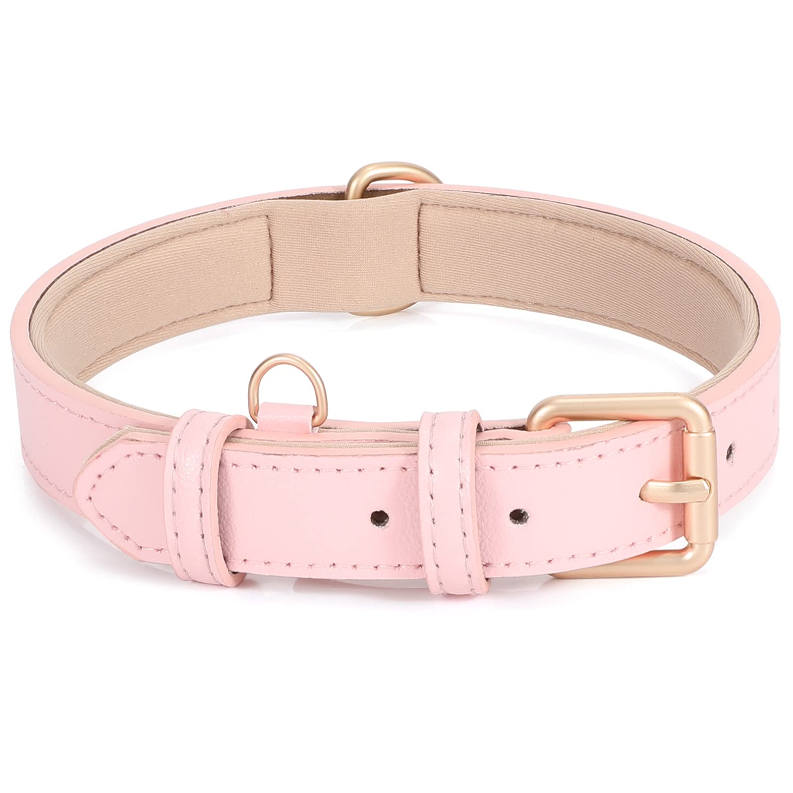 Leather Dog Collar Adjustable Soft Leather Padded Collar Heavy Duty for Small Medium Large Size Dogs with Alloy Buckle(Pink,XS)