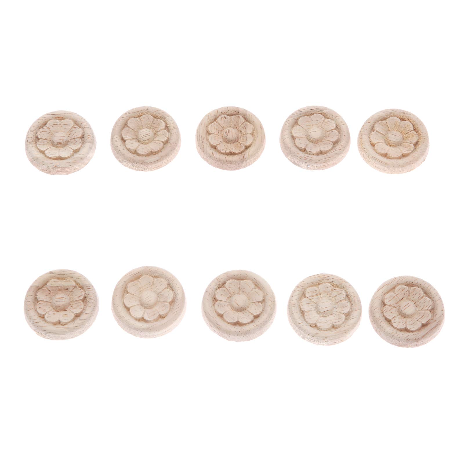 MUXSAM 10Pcs Carved Wood Applique Corner Onlay Central Flower Frame Decorative Mouldings Round Little Unpainted Wooden Decals for Home Furniture Wall Cabinet Decor Craft 4x4cm/1.57"x1.57"