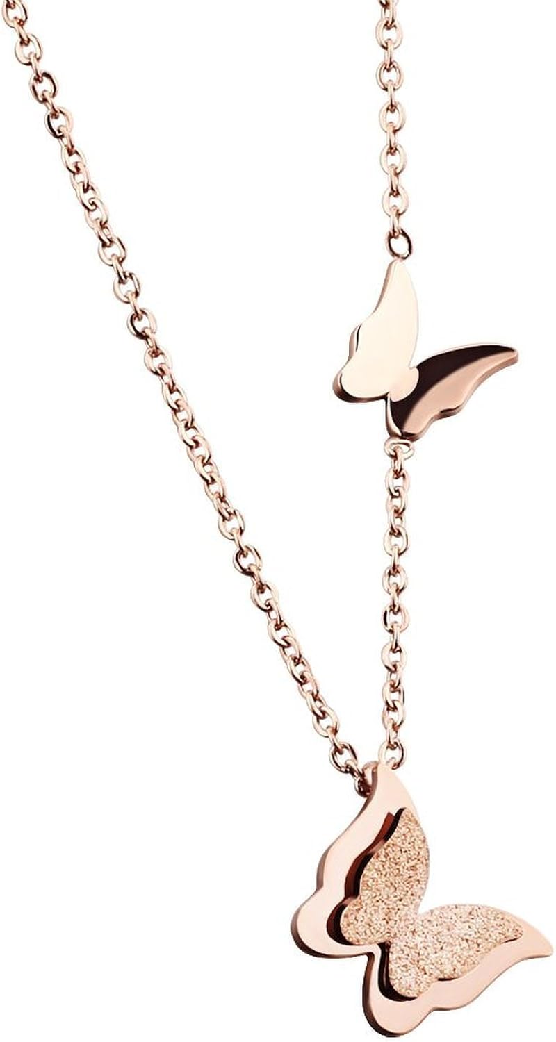 Download Amazon Com Forfamilyltd Womens Sterling Silver Dimensional 3d Double Butterfly Pendant Necklace Adjustable Rolo Chain Jewelry