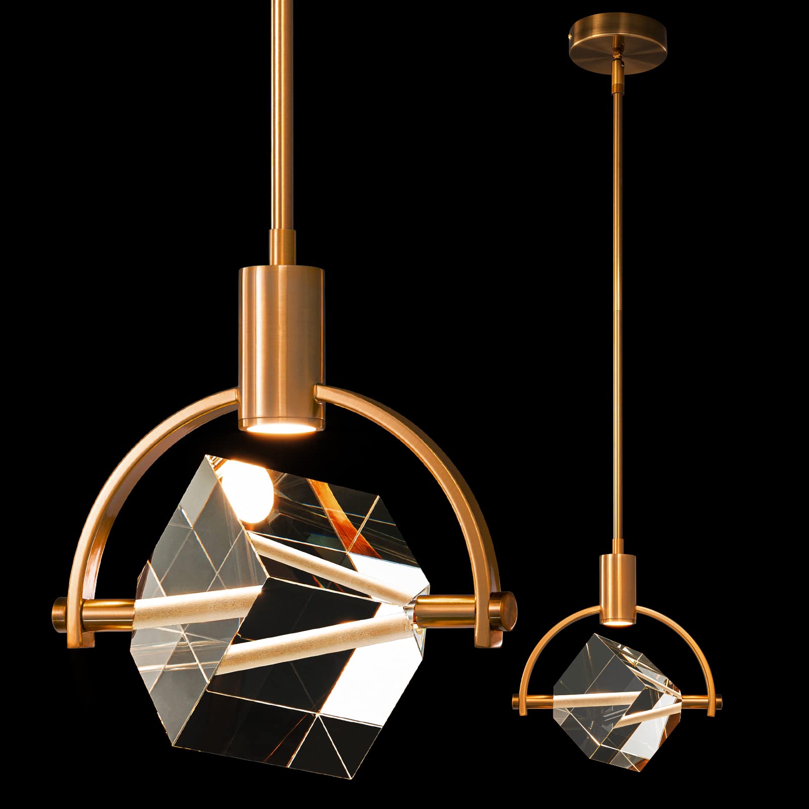 Photo 1 of LIANGMH Pendant Ceiling Light Fixture for Kitchen Island, Modern Integrated LED Hanging Light, Crystal Pendant Light in Gold Brushed Brass Finish, Bedroom, Dining Room(1-Lights)