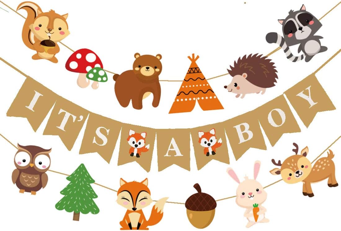 Woodland Creatures Fox Baby Shower It's A Boy Banner Forest Animal Friends Felt Garland Baby Shower Decor