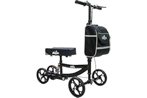 Aojin Knee Scooter, 300lbs Capacity, 13" Big PU Seat, All Terrain Foldable Knee Scooter Walker with Bag for Foot Injuries Compact Crutches Alternative (Black)