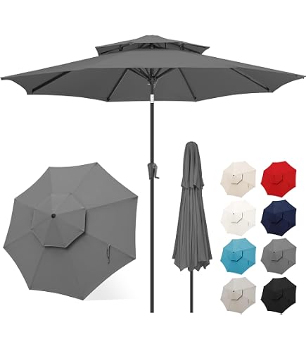 FLAME&SHADE Patio Umbrella Outdoor with Push Button Tilt, 10 ft Anthracite