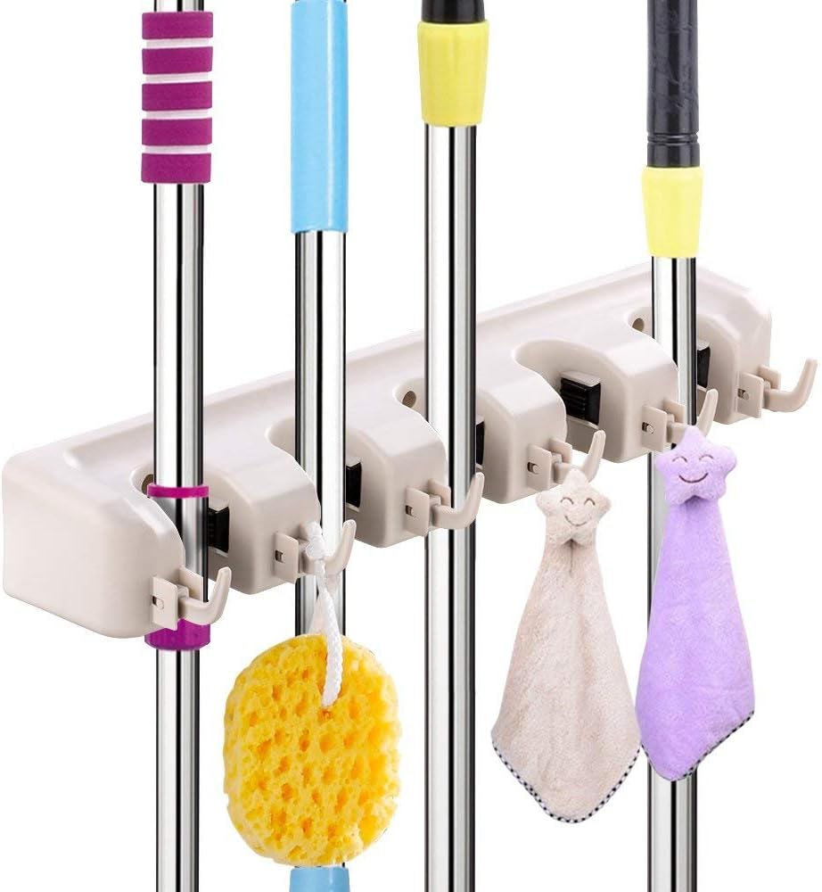 Hirai Plastic Multipurpose Wall Mounted Hanging Organizer Stand 5 Positions with 6 Hooks Holds up to 11 Tools, 40.5x6.2x10.9 cm (White)