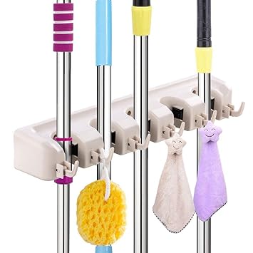 Hirai Plastic Multipurpose Wall Mounted Hanging Organizer Stand 5 Positions with 6 Hooks Holds up to 11 Tools, 40.5x6.2x10.9 cm (White)