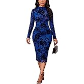 Mojessy Sexy Dresses for Women Long Sleeve See Through Bodycon Midi Dresses 2 Piece Dress Set Birthday Date Night Outfit
