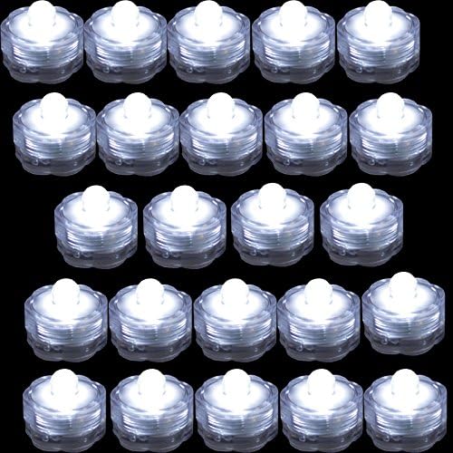 Waterproof Submersible Led Lights Tea Lights for Wedding, Party, Decoration (24 Pieces White)
