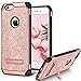 BENTOBEN iPhone 6S Case, iPhone 6 Case, Bling Glitter Slim Hybrid Dual Layer TPU Bumper Hard PC Cover Coat Sparkly Shiny Cute Faux Leather with Metal Kickstand for 4.7 inch iPhone 6S/6 Rose Gold