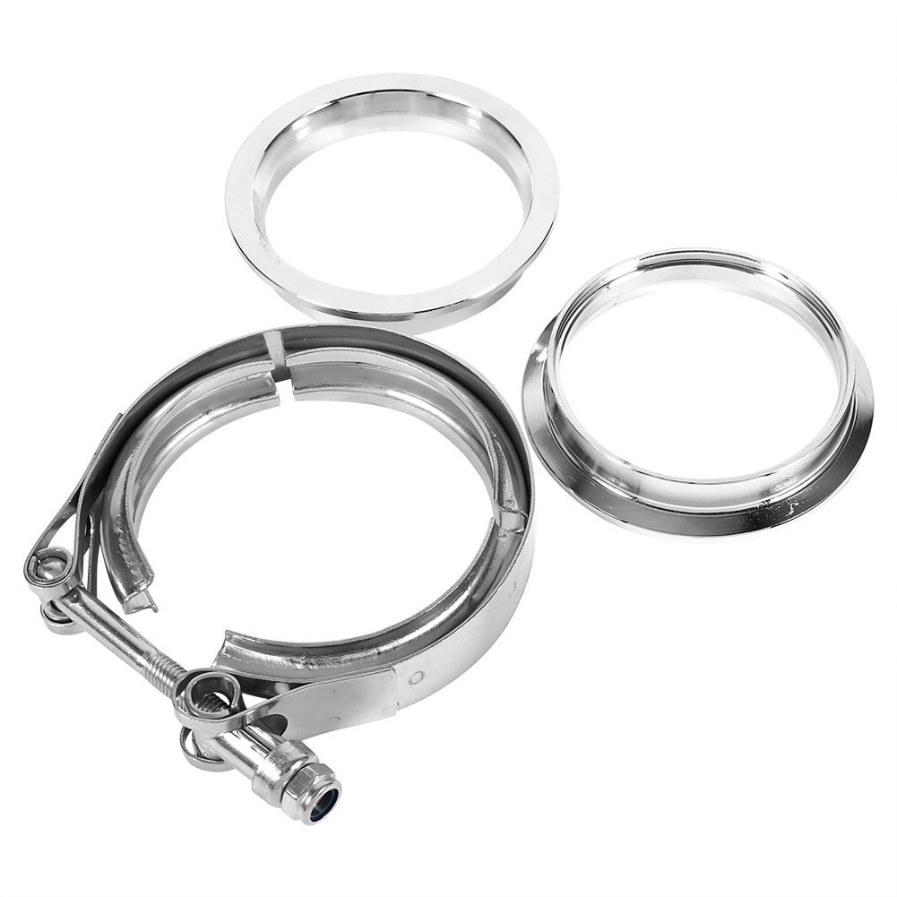 Aramox 3 Inch V-Band Clamp Flange Kit, Stainless Steel, Turbo Exhaust Downpipe, 7.7cm Inner Diameter, 3 Pieces