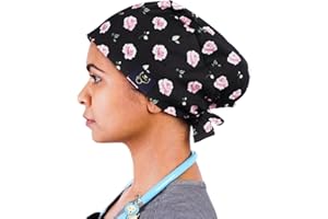 DR. WOOF APPAREL Scrub Caps for Women & Men - Tie Back & Ponytail Hat - Washable & Breathable Material - Surgical Cap for Nurse, Doctor, Vet